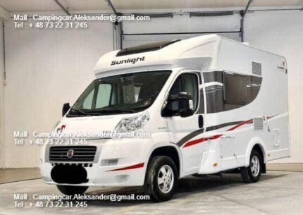 Prix : 19500€! L= 599 CM  FIAT 2.3 130 CH Sunlight T59 , année : 2015 , kilométrage 45300 Km , manuelle , diesel , 4 places , 4 couchages , permis B , panneaux solaires , TEST D’ETANCHIÉTÉ OK ,
