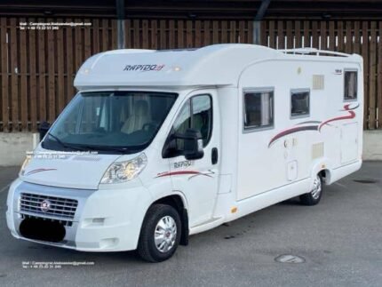 Prix : 14000€  FIAT 2.3 130CH Rapido 7093F , manuelle , diesel , année : 2007 , 103000 km , 4 places , 4 couchages , permis B , panneaux solaires , test d’étanchéité ok